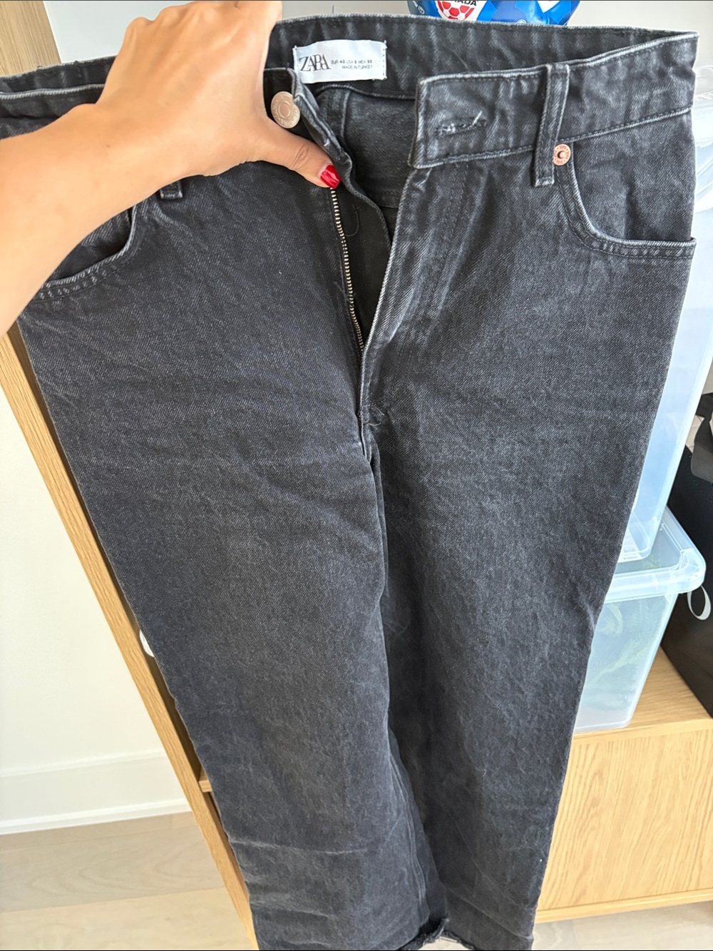 ZARA Charcoal Black Washed Straight Jeans